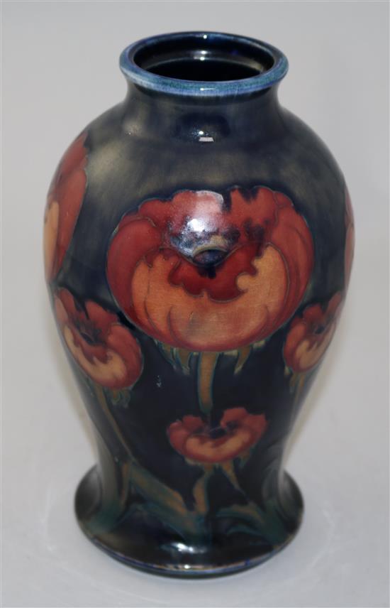 A William Moorcroft big poppy pattern baluster vase, c.1920, 21cm